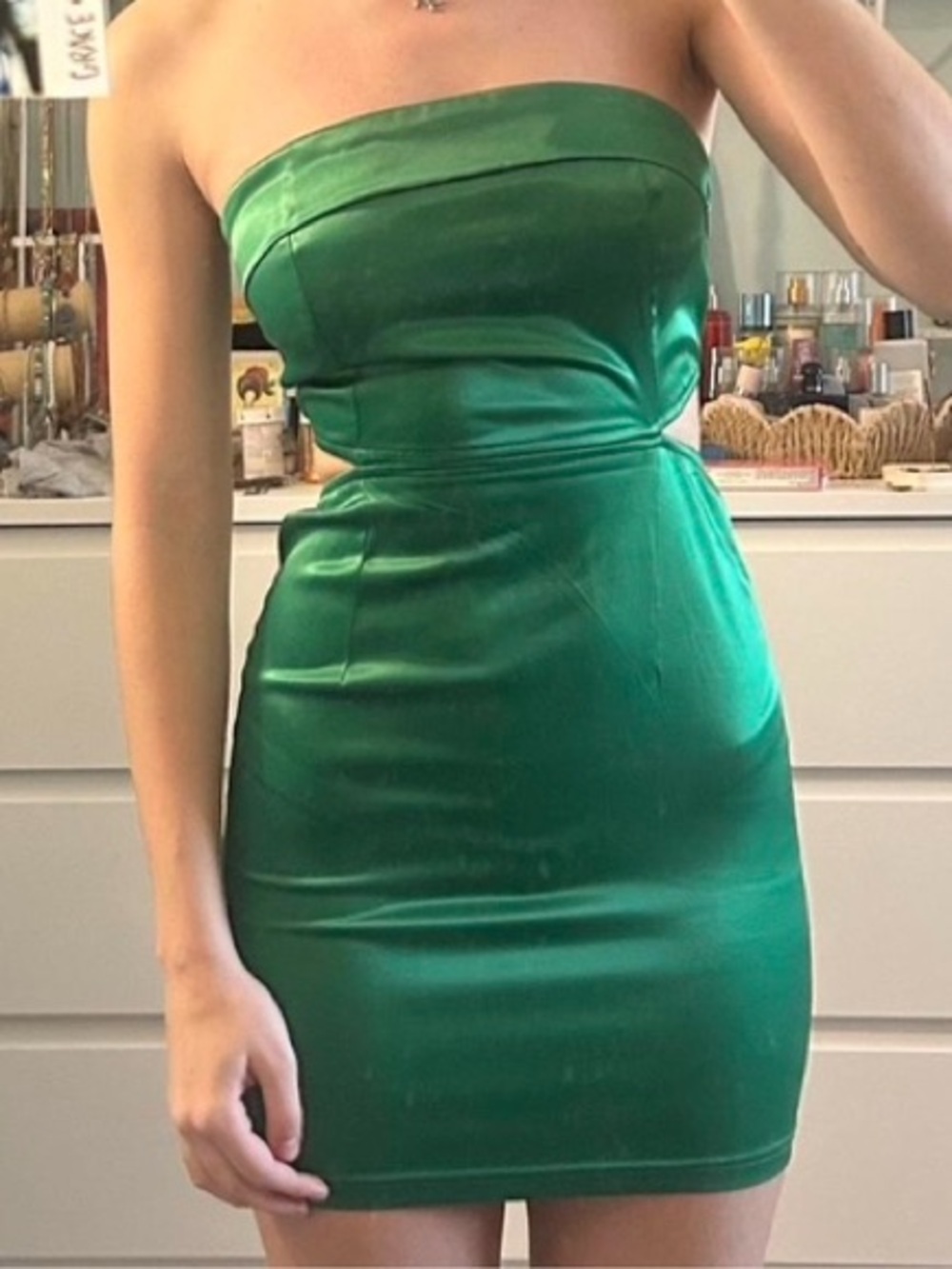 Strapless Emerald Satin Dress